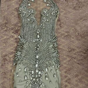Glamorous Silver Embellished Evening Gown